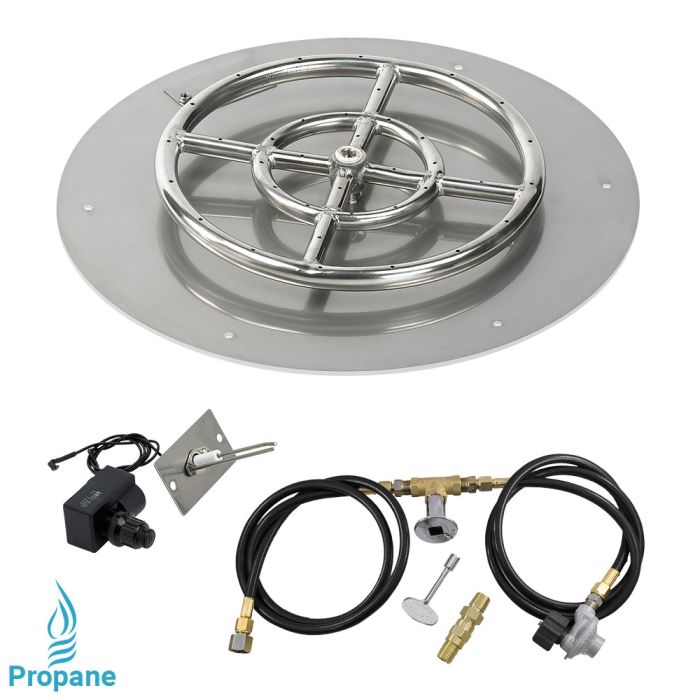 18" Stainless Steel Round Flat Pan with Spark Ignition Kit by American Fire Glass