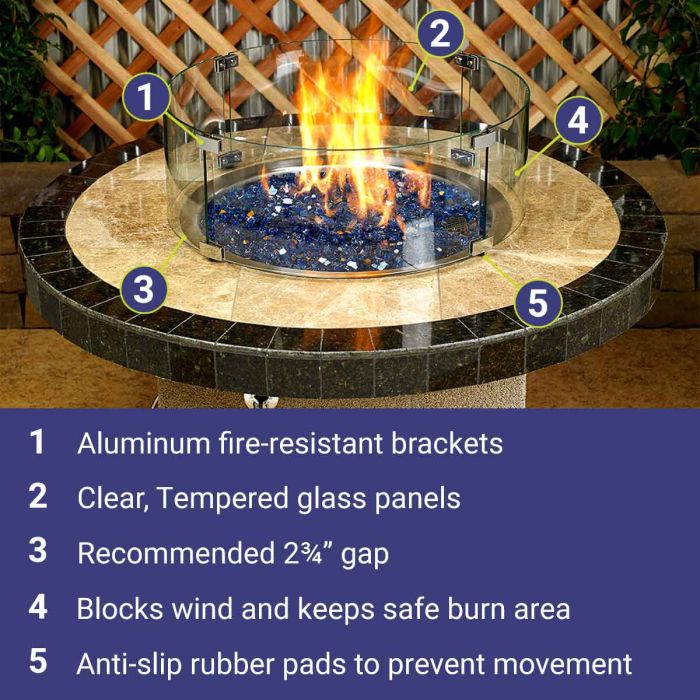 ROUND Glass Flame Guards for Round Drop-In Fire Pit Pans