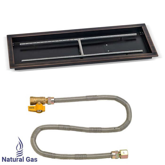 36" x 12" Rectangular Oil Rubbed Bronze Drop-In Pan with Match Light Fire Pit Kit