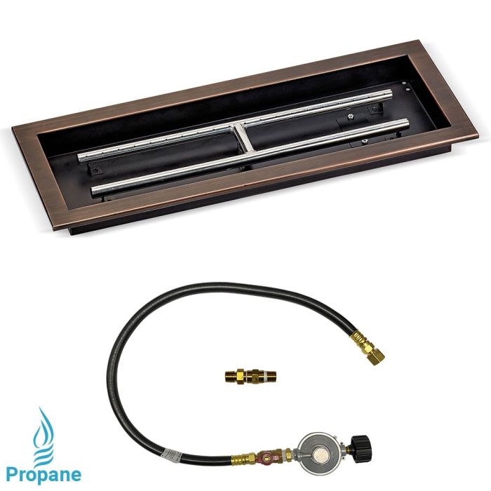 24" Rectangular Oil Rubbed Bronze Drop-In Pan Match Light Fire Pit Kit by American Fire Glass