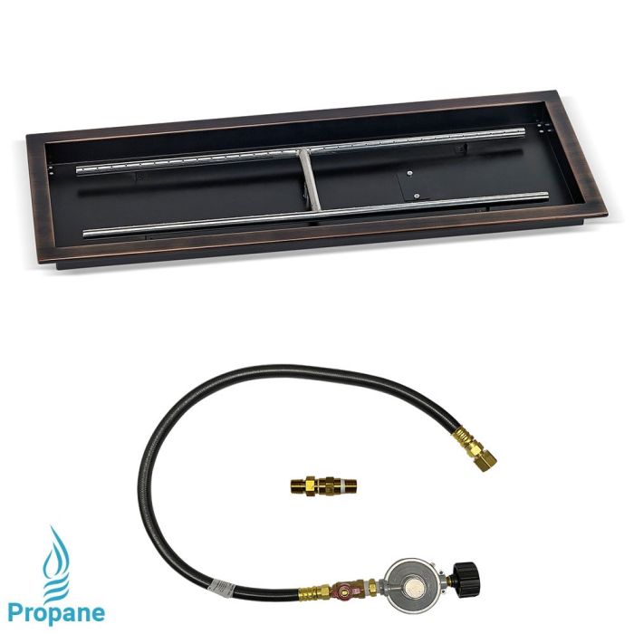 30" x 10" Rectangluar Oil Rubbed Bronze Drop-In Pan with Match Light Fire Pit Kit