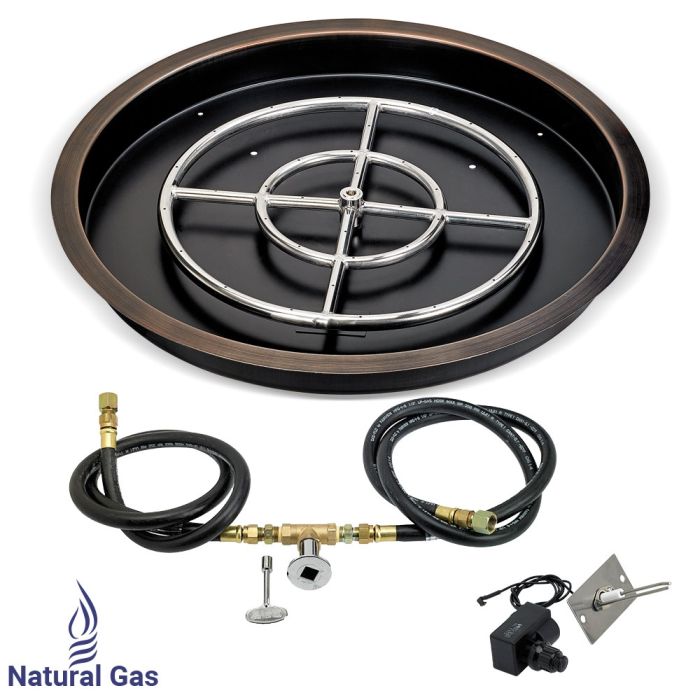 25" Round Oil Rubbed Bronze Drop-In Pan with Spark Ignition Kit by American Fire Glass