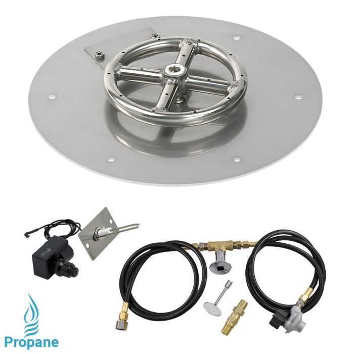 12" Round Stainless Steel Flat Pans with Spark Ignition Fire Pit Kits